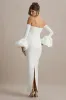 Annalisa | Cream Bandeau Maxi Dress With Satin Cuffs sold by Club L London