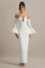 Annalisa | Cream Bandeau Maxi Dress With Satin Cuffs sold by Club L London