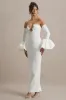 Annalisa | Cream Bandeau Maxi Dress With Satin Cuffs sold by Club L London