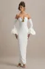 Annalisa | Cream Bandeau Maxi Dress With Satin Cuffs sold by Club L London