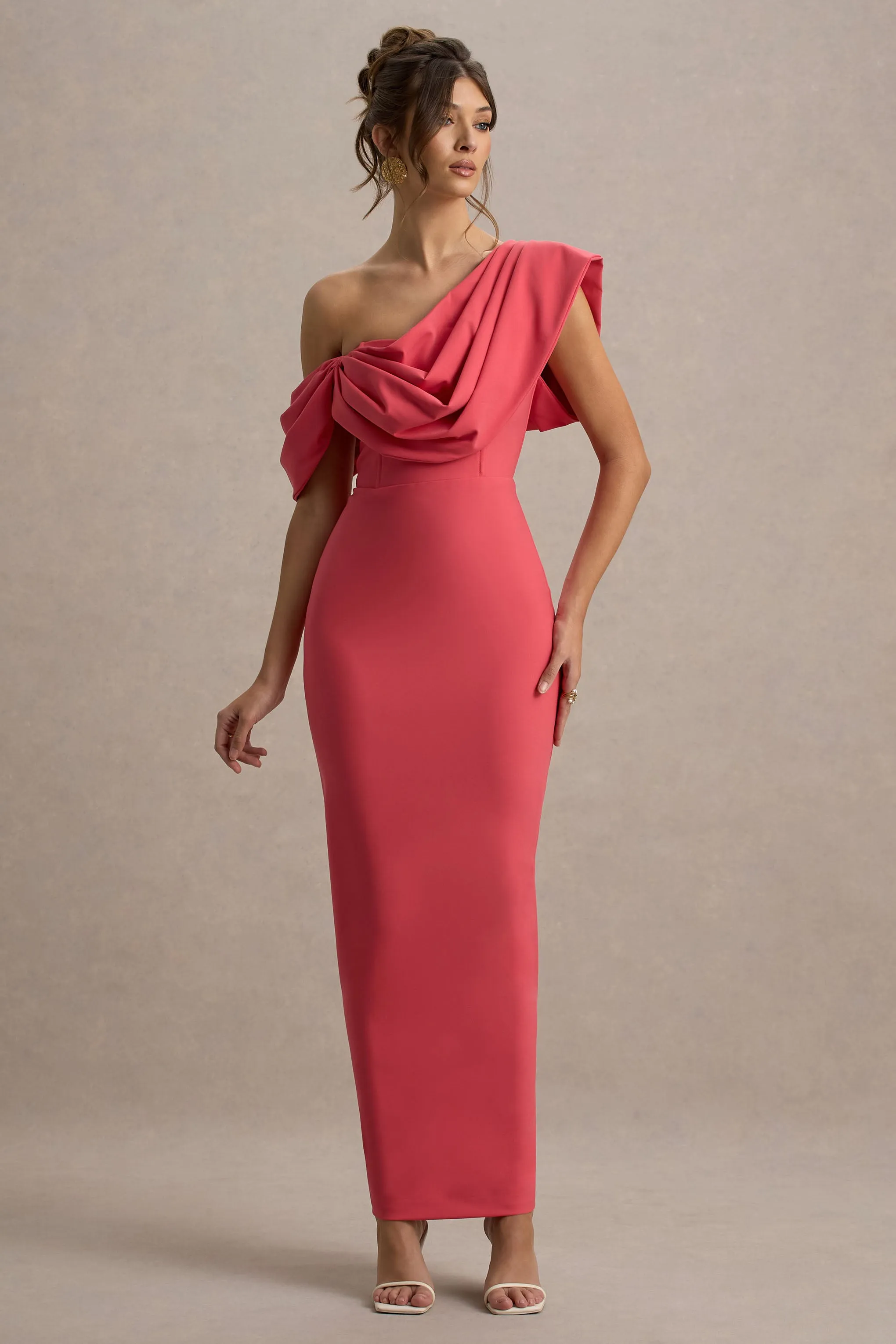 Angelina | Pink Draped Shoulder Maxi Dress sold by Club L London product image thumbnail 5