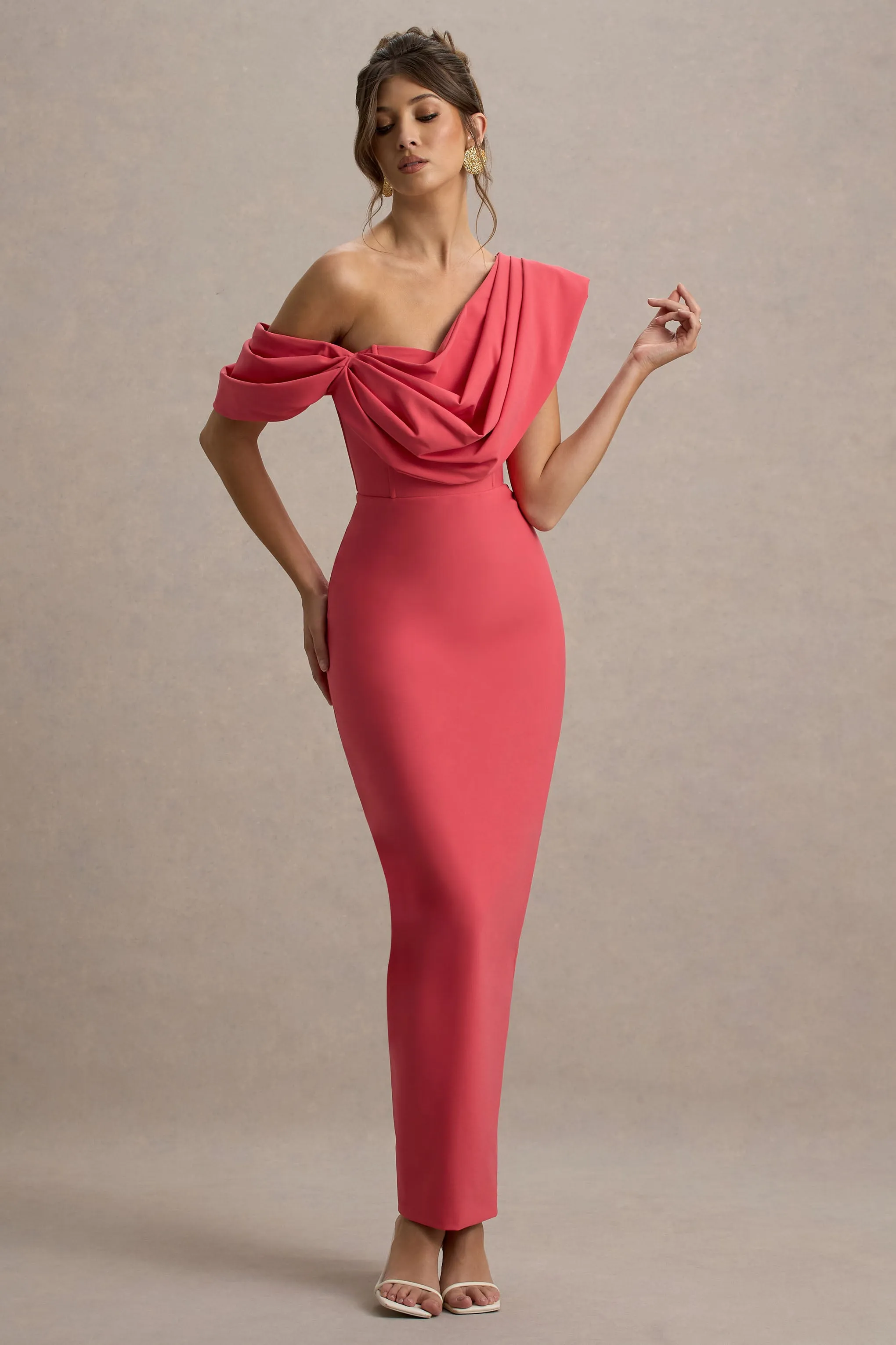 Angelina | Pink Draped Shoulder Maxi Dress sold by Club L London product image thumbnail 4