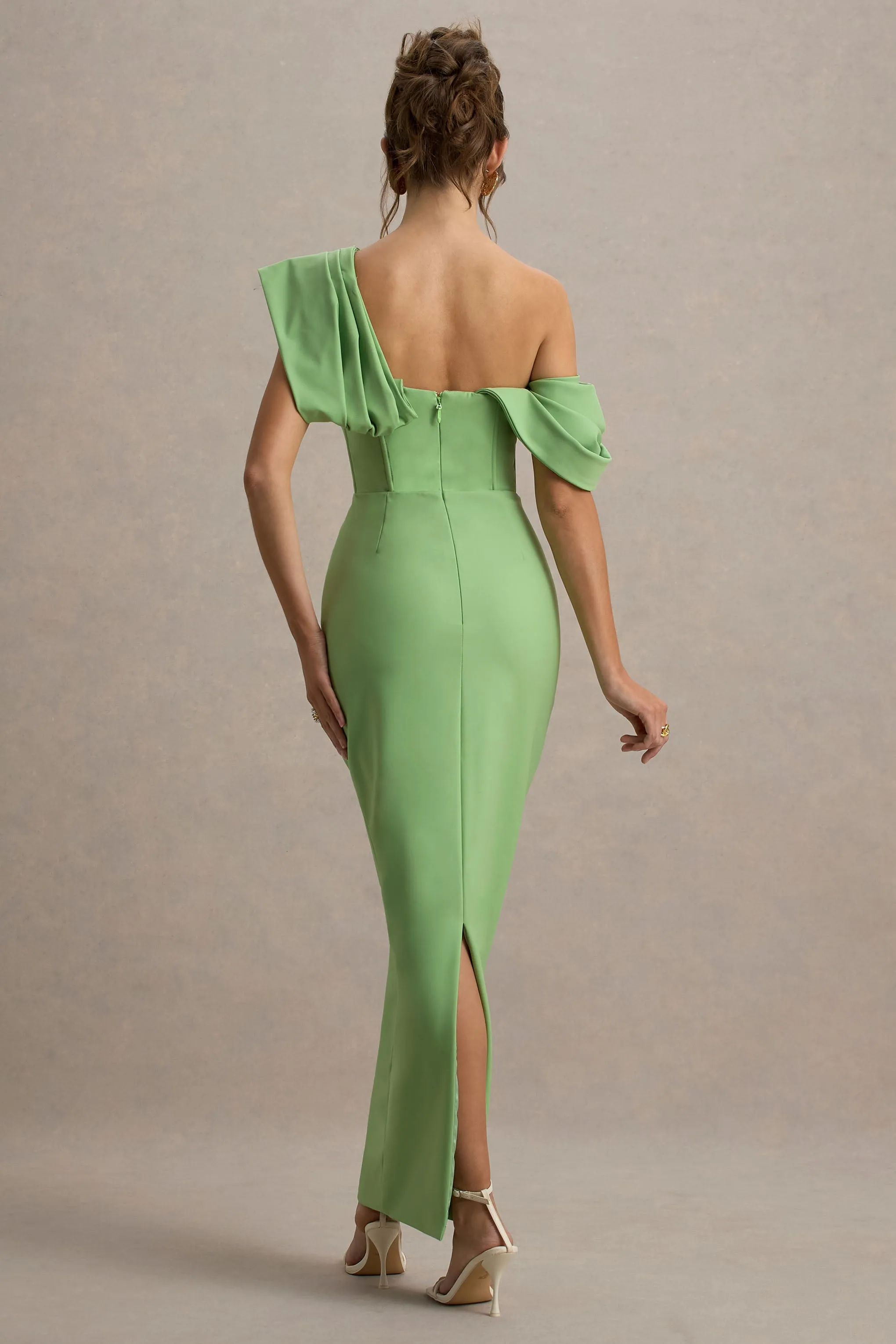 Angelina | Green Draped Shoulder Maxi Dress sold by Club L London product image thumbnail 2