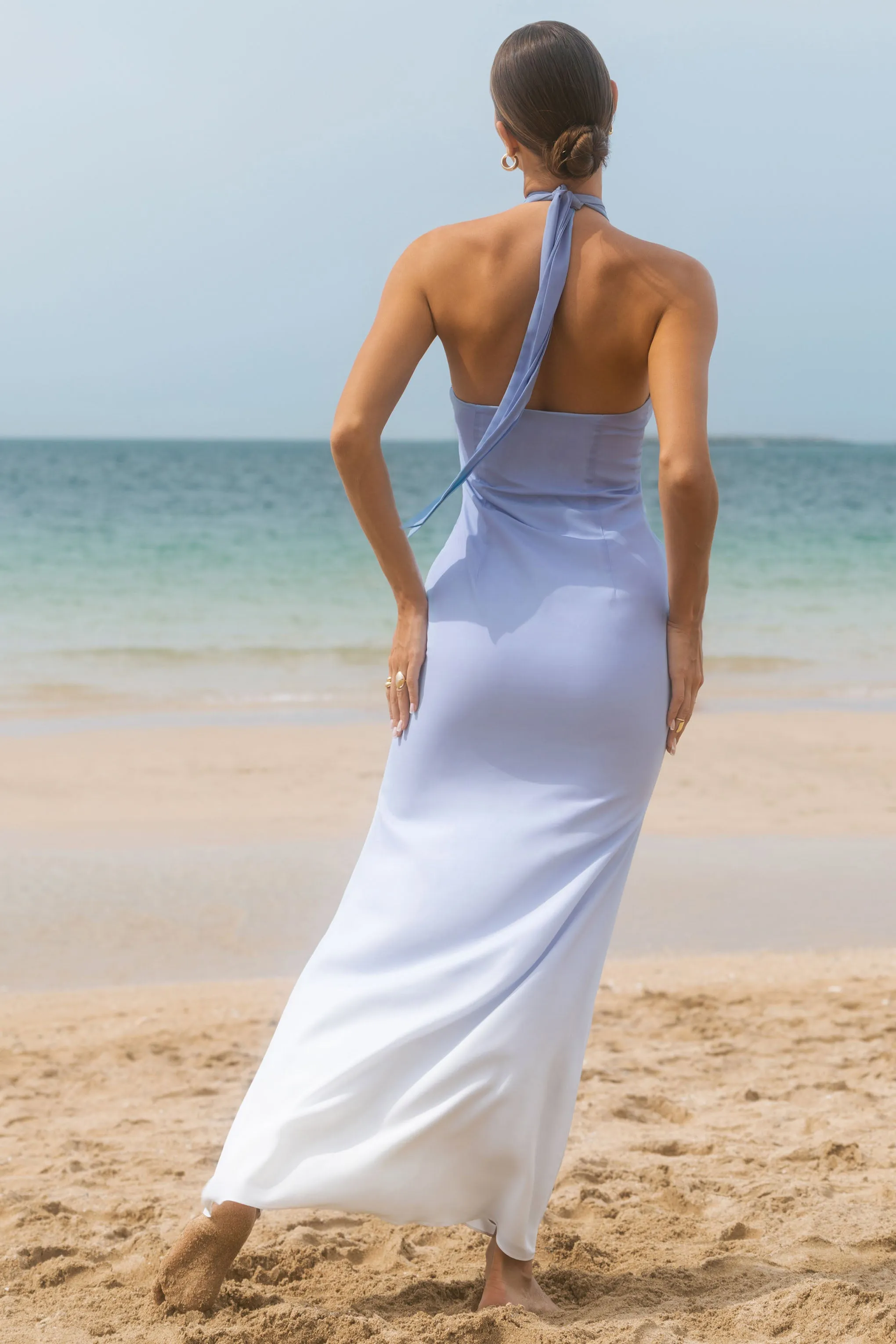 Sharni | Blue Ombre Chiffon Halter-Neck Maxi Dress sold by Club L London product image thumbnail 2