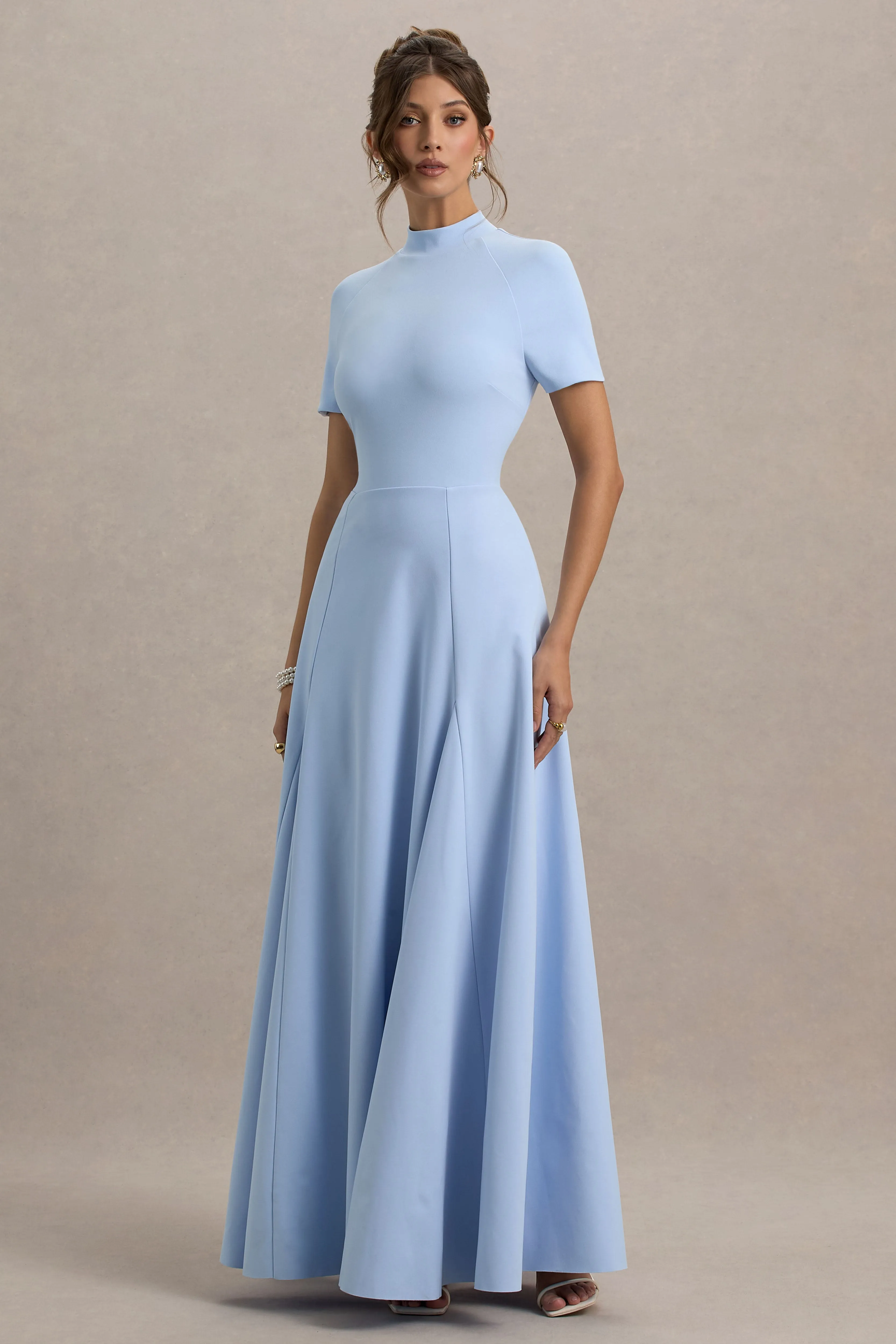 Alea | Powder Blue High-Neck Short-Sleeve Maxi Dress sold by Club L London product image thumbnail 4