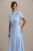 Alea | Powder Blue High-Neck Short-Sleeve Maxi Dress sold by Club L London