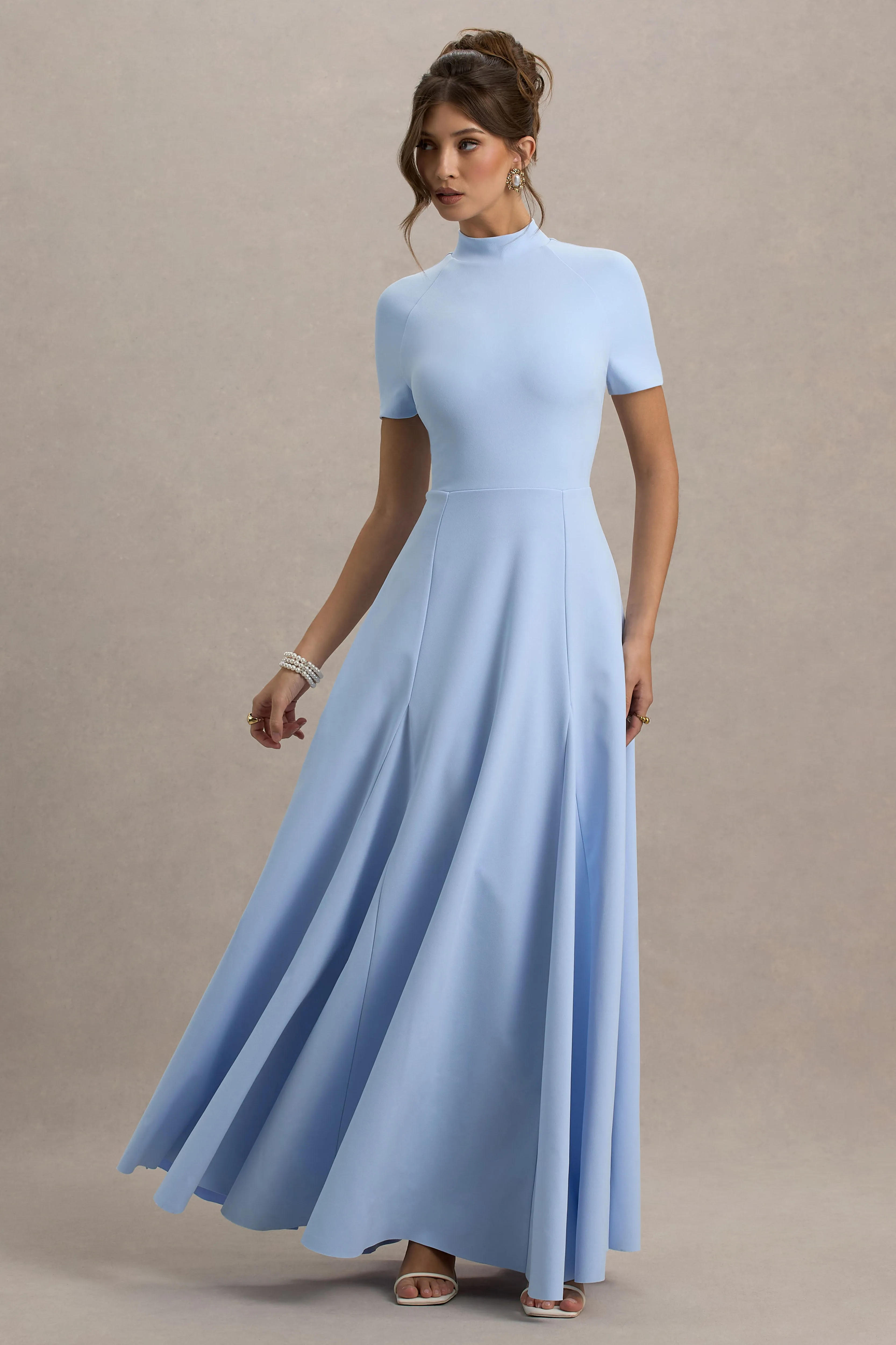 Alea | Powder Blue High-Neck Short-Sleeve Maxi Dress sold by Club L London product image thumbnail 5