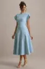 Linda | Powder Blue High-Neck Cap-Sleeve Midi Dress sold by Club L London