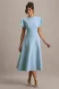 Linda | Powder Blue High-Neck Cap-Sleeve Midi Dress sold by Club L London
