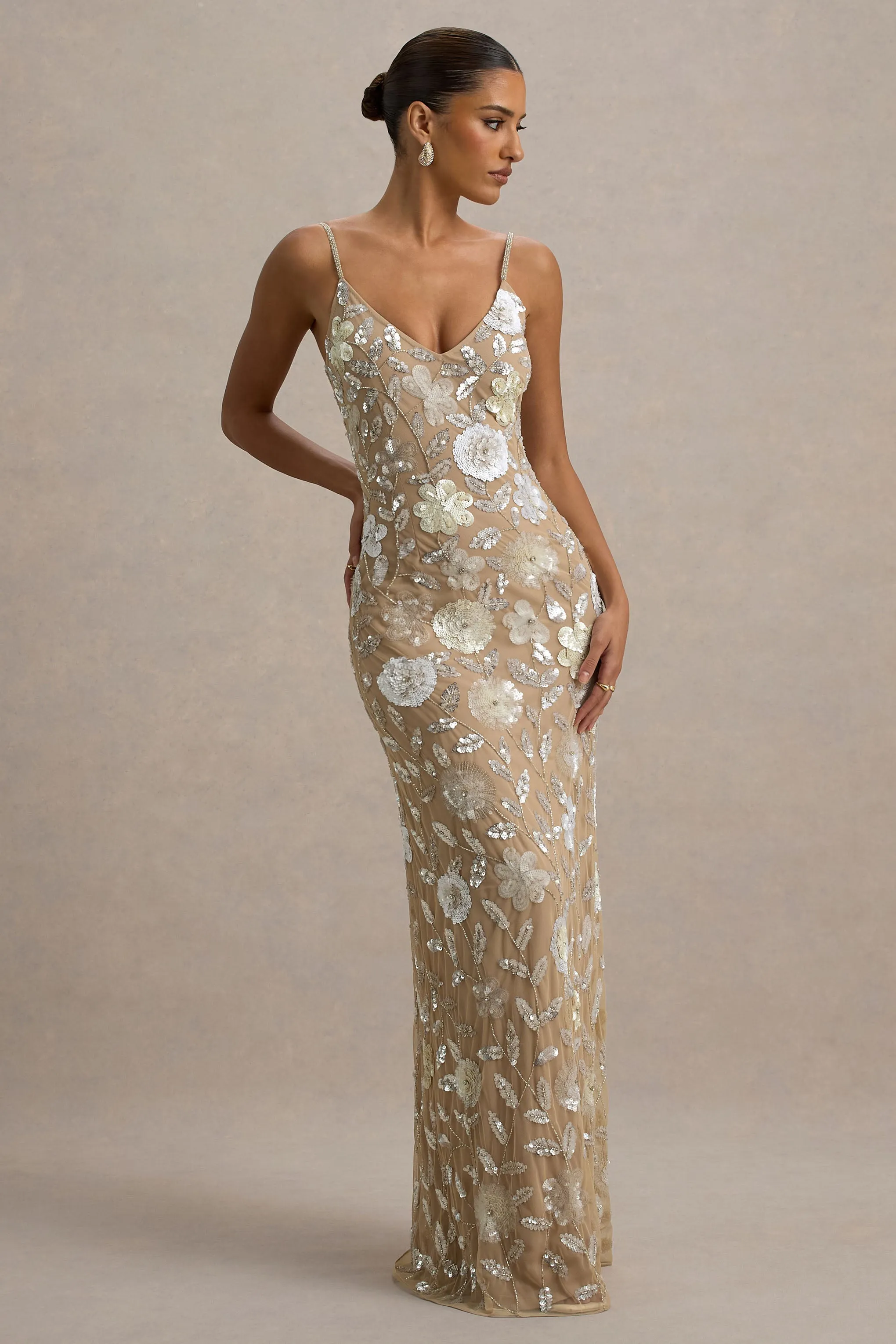 Gemini | Floral Embellished Strappy Maxi Dress sold by Club L London