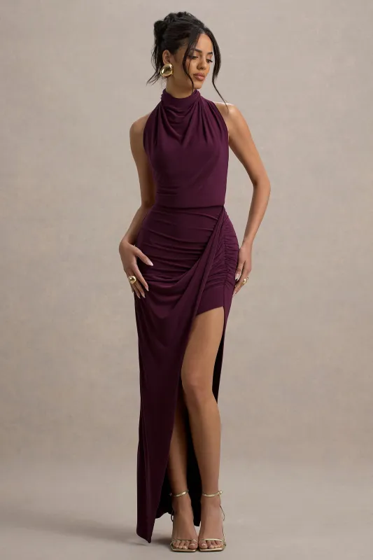 chinese dress ladies Abilene Navy Velvet High-Neck Split Maxi Dress – Club L London
