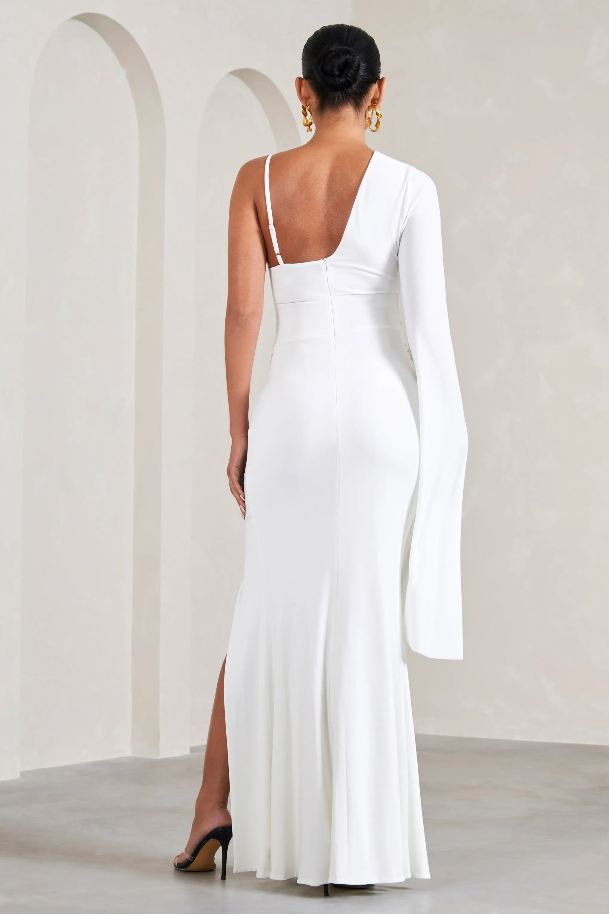 Rhea | White V-Neck Split Maternity Maxi Dress With Cape Sleeve sold by Club L London product image thumbnail 2
