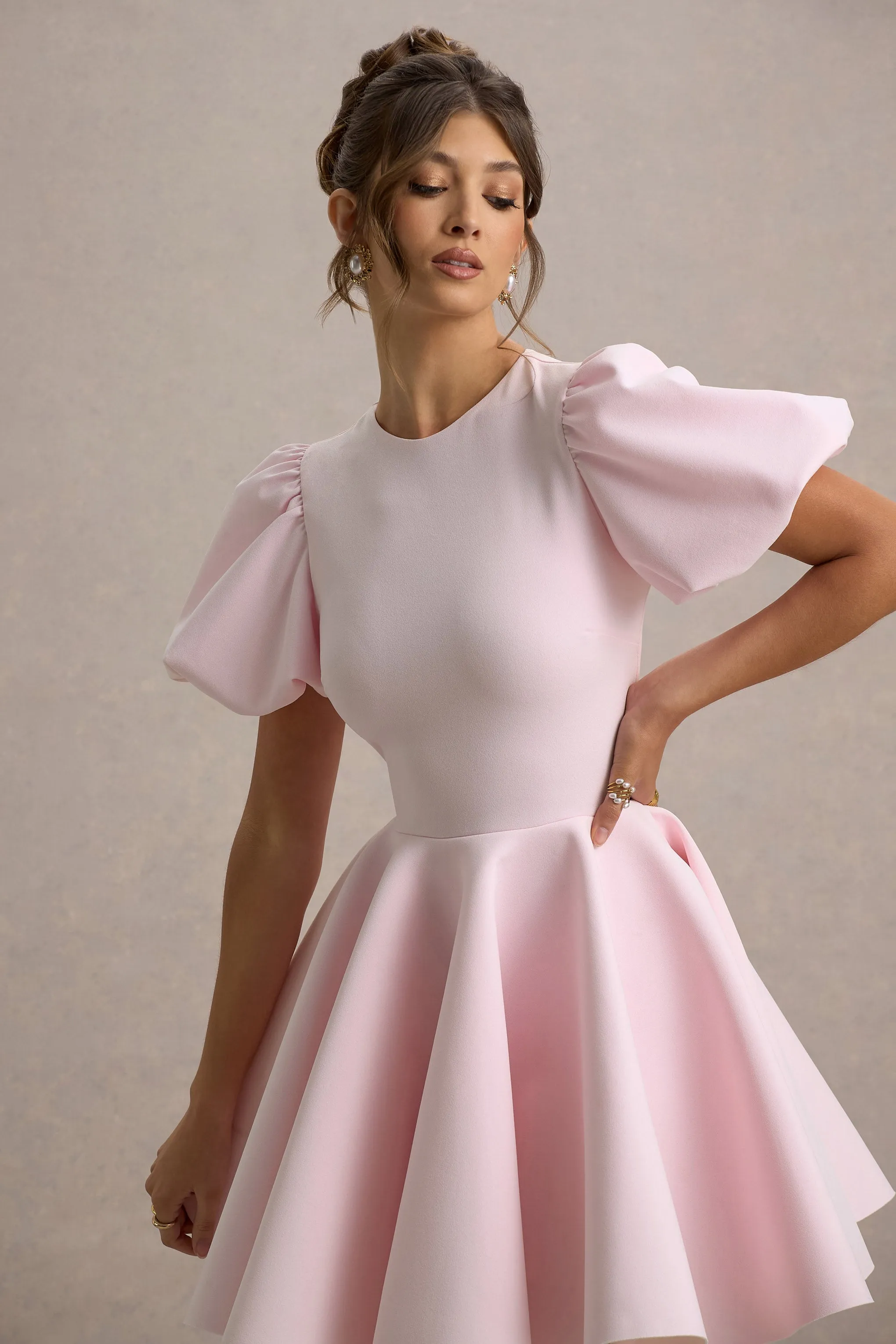 Emelia | Pink Puff-Sleeve Skater Dress sold by Club L London product image thumbnail 3