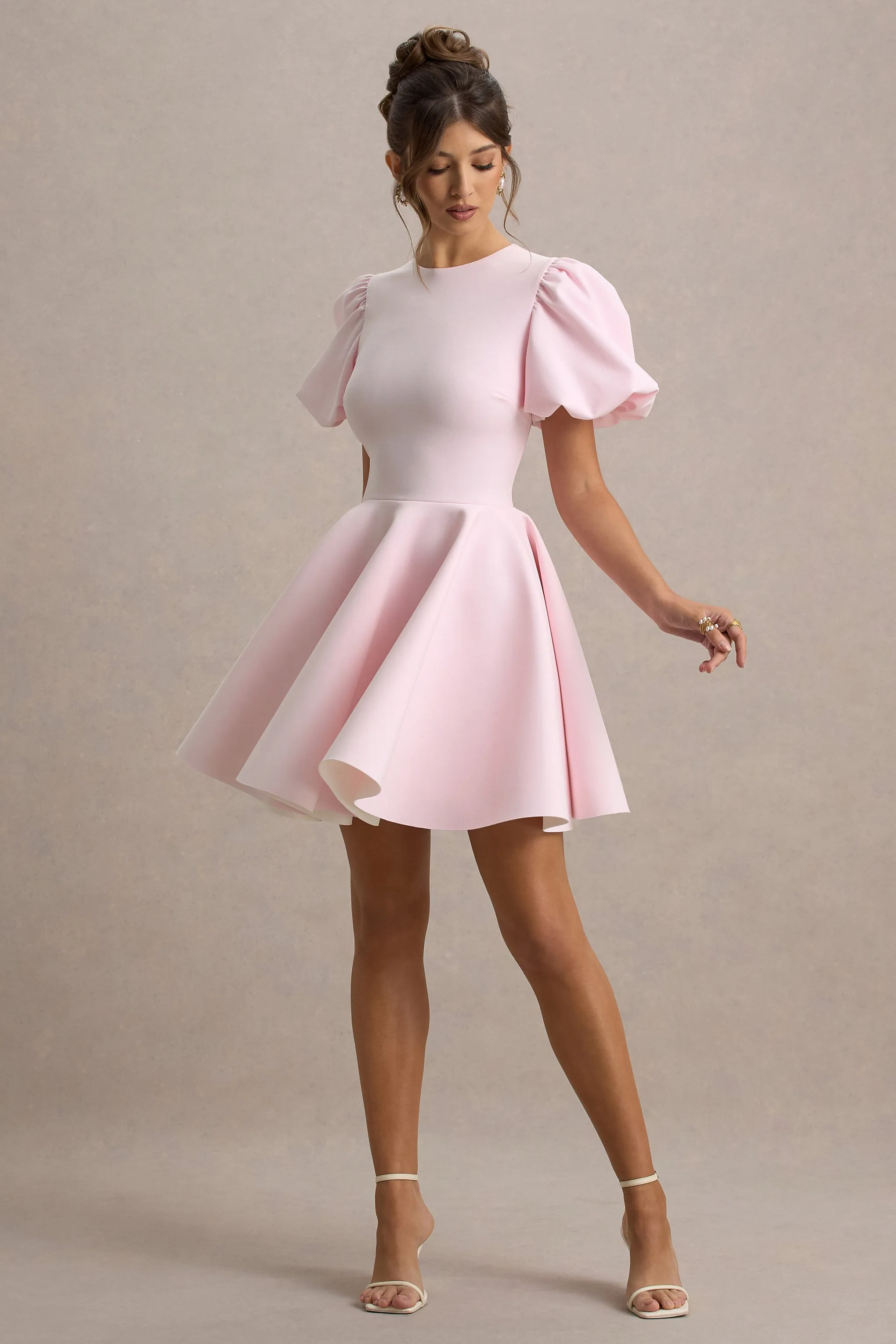 Emelia | Pink Puff-Sleeve Skater Dress sold by Club L London product image thumbnail 4