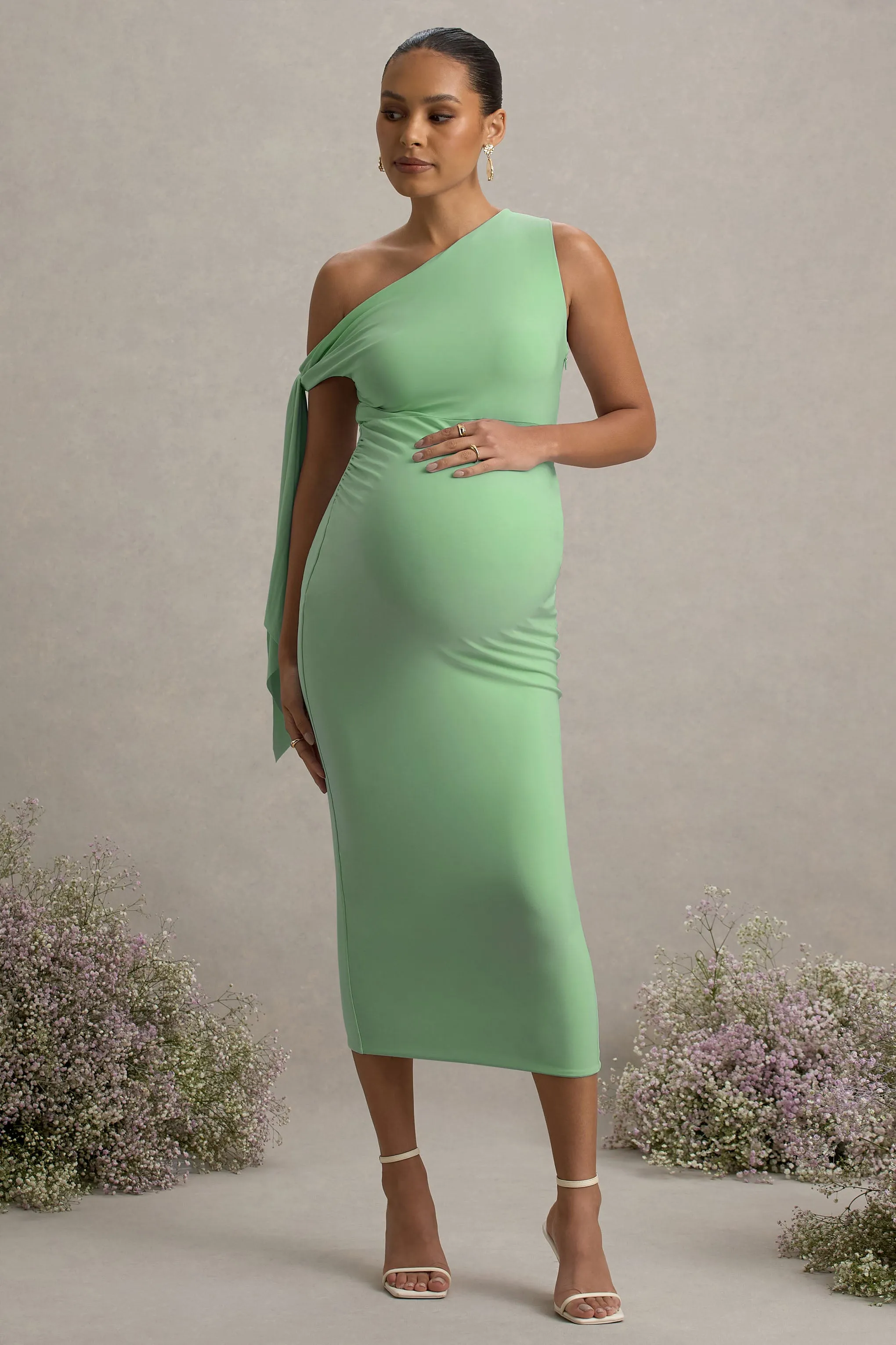 Katarine | Light Green Asymmetric Knot Maternity Midi Dress sold by Club L London product image thumbnail 5