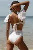 Soft Sands | White Broderie Cut-Out Swimsuit With Ruffle Sleeves sold by Club L London
