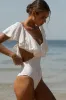Soft Sands | White Broderie Cut-Out Swimsuit With Ruffle Sleeves sold by Club L London