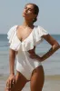 Soft Sands | White Broderie Cut-Out Swimsuit With Ruffle Sleeves sold by Club L London