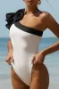 Giovana | White & Black One-Shoulder Swimsuit With Bow sold by Club L London