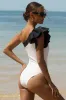 Giovana | White & Black One-Shoulder Swimsuit With Bow sold by Club L London