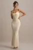 Felicia | Lemon Satin Sweetheart Maxi Dress With Lace Details sold by Club L London