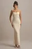 Felicia | Lemon Satin Sweetheart Maxi Dress With Lace Details sold by Club L London