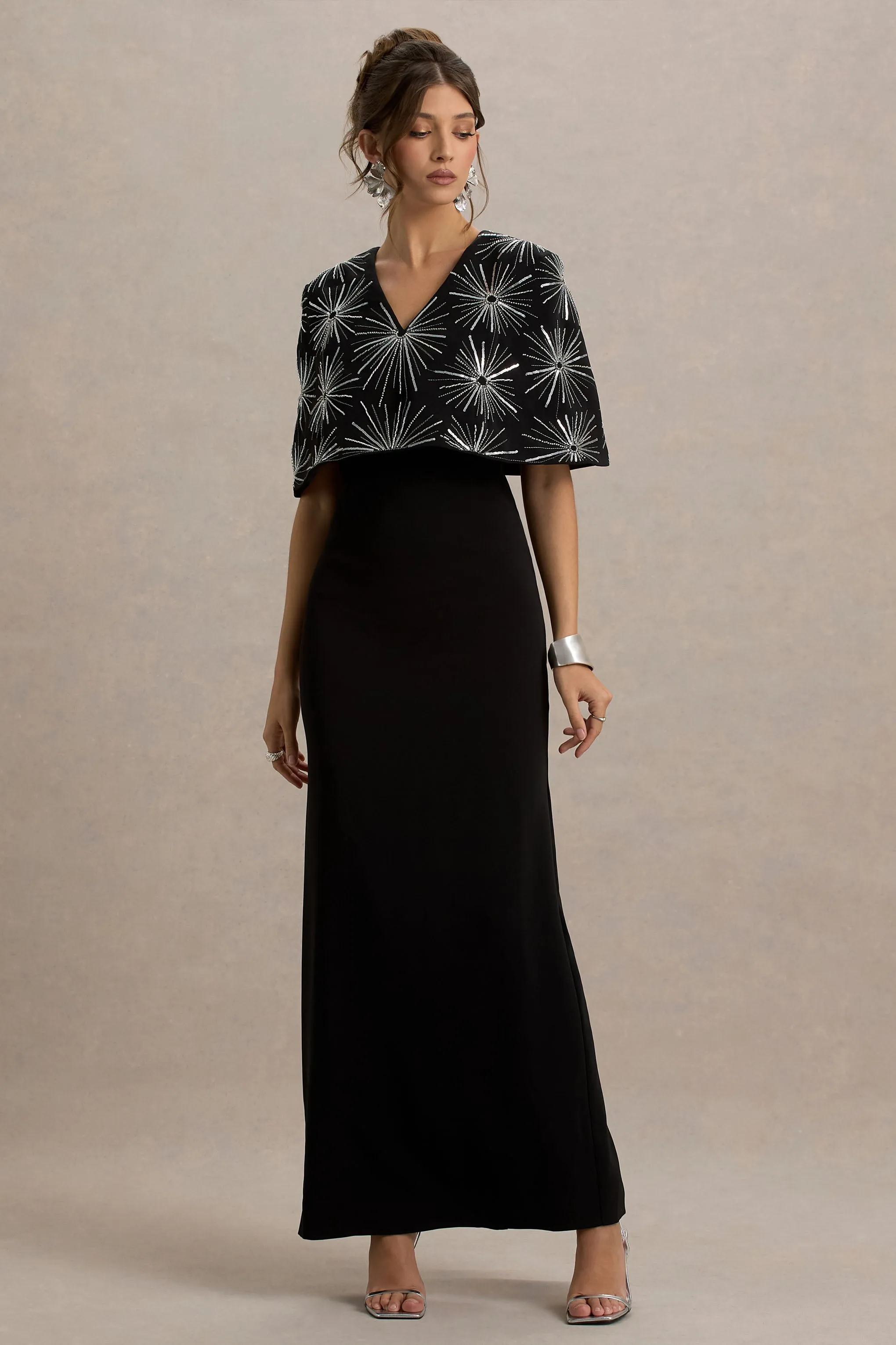Agnella | Black Embellished V-Neck Maxi Dress sold by Club L London product image thumbnail 5