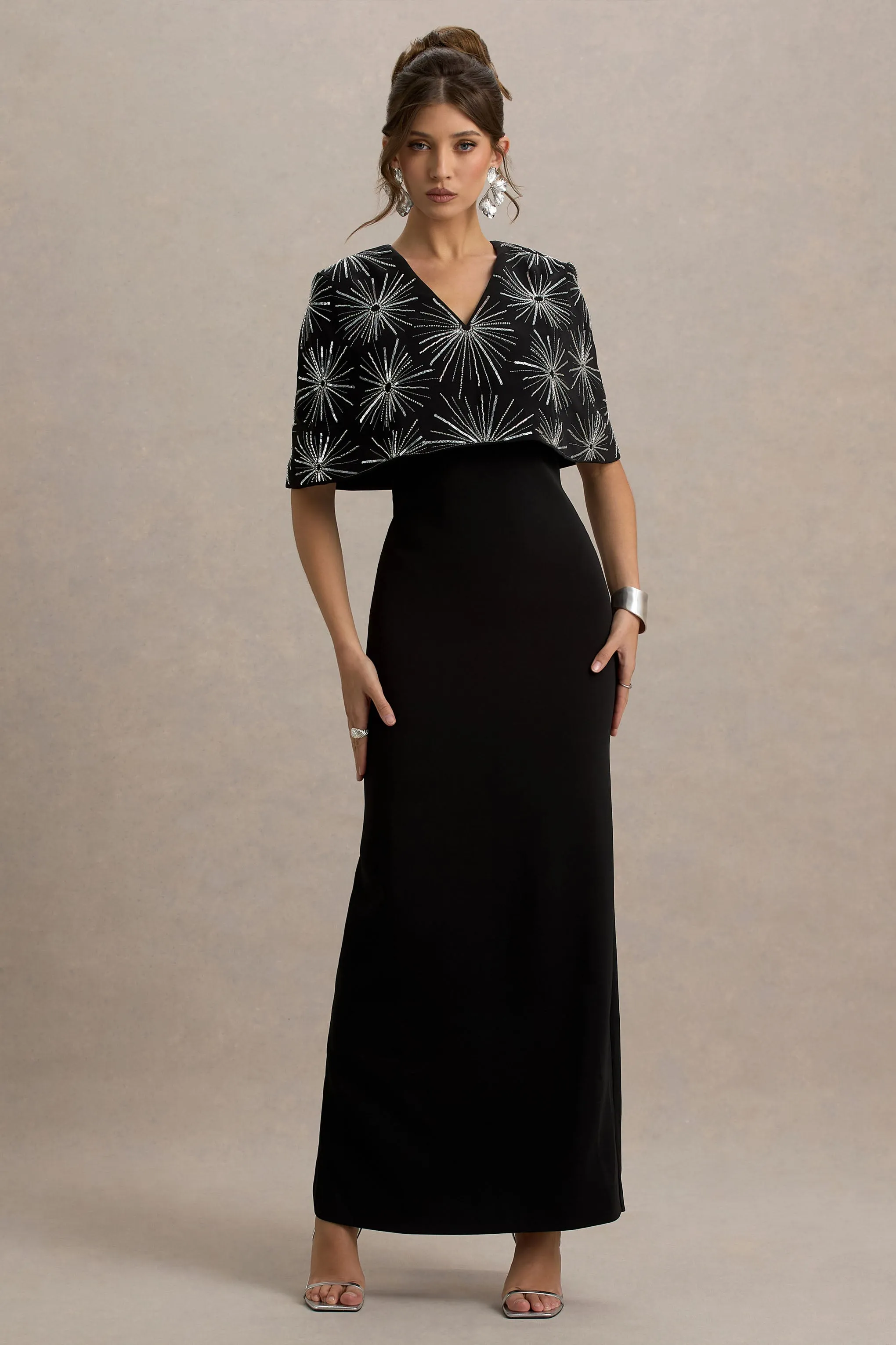 Agnella | Black Embellished V-Neck Maxi Dress sold by Club L London product image thumbnail 4