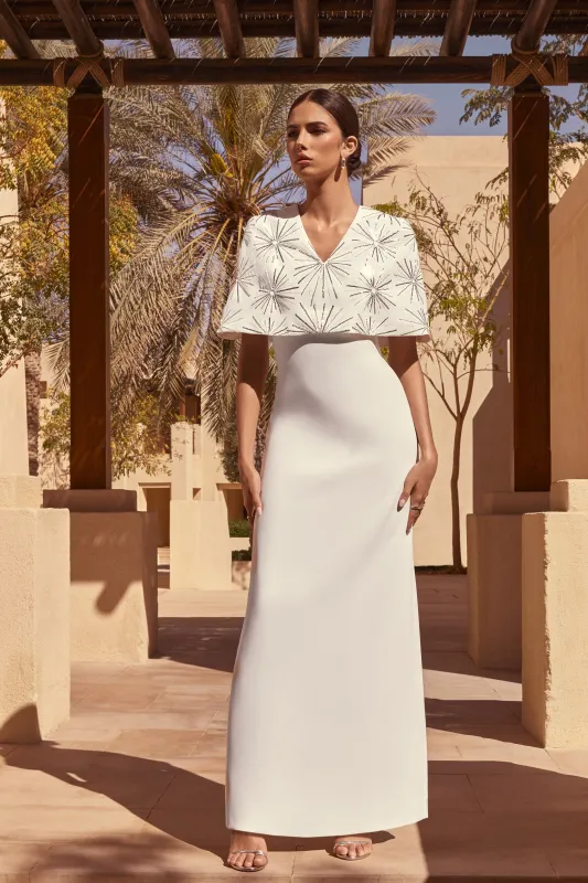 Agnella | White Embellished V-Neck Maxi Dress sold by Club L London