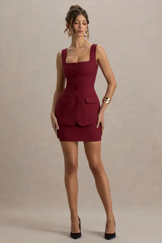 Maci | Berry Tailored Square-Neck Mini Dress sold by Club L London
