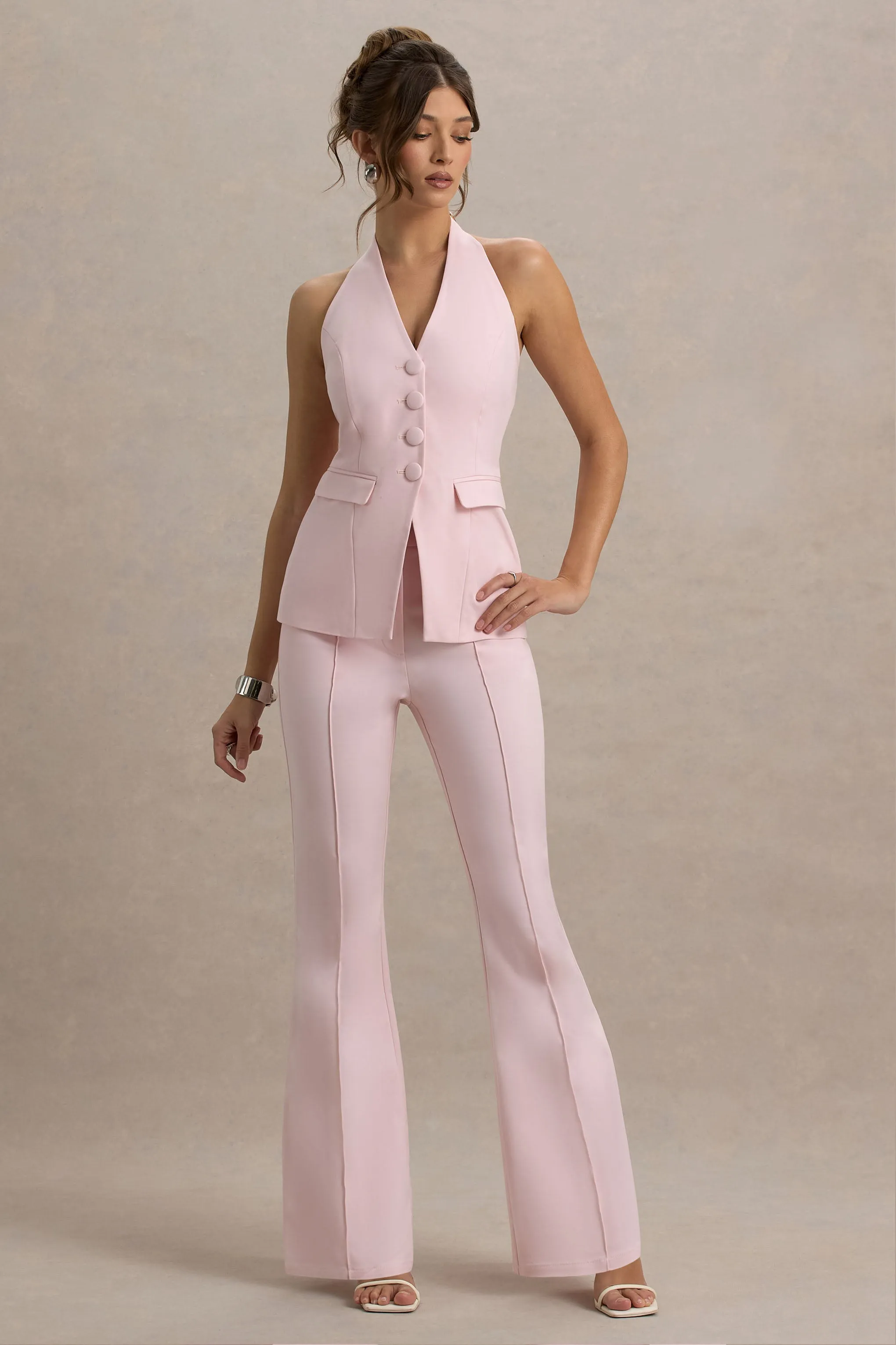 Carina | Pink Flared-Leg Tailored Trousers sold by Club L London product image thumbnail 5
