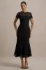 Clarissa | Black Lace Short-Sleeve Pleated Midi Dress sold by Club L London