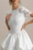 Taffy | White Lace Mini Dress With Satin Puffball Skirt sold by Club L London