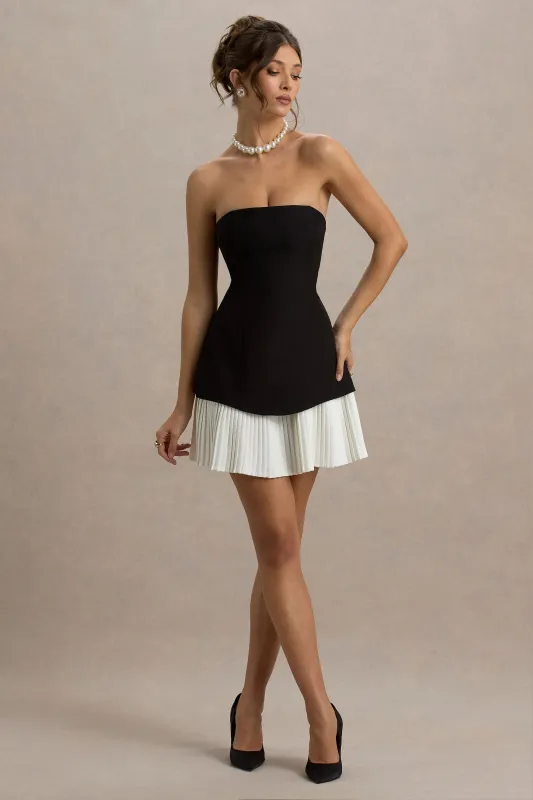 Autumn | Black & White Bandeau Mini Dress With Pleats made by Club L London