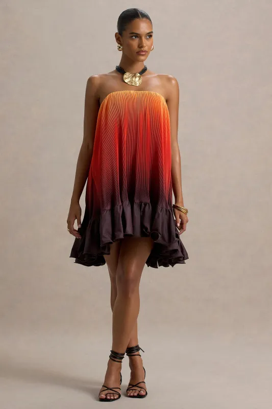 Tropical | Orange Ombre Satin Mini Dress With Ruffle Hem sold by Club L London