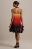 Tropical | Orange Ombre Satin Mini Dress With Ruffle Hem sold by Club L London