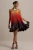 Tropical | Orange Ombre Satin Mini Dress With Ruffle Hem sold by Club L London
