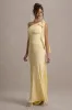 Here For Love | Pale Lemon Satin Asymmetric Maxi Dress With Bow sold by Club L London