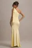 Here For Love | Pale Lemon Satin Asymmetric Maxi Dress With Bow sold by Club L London