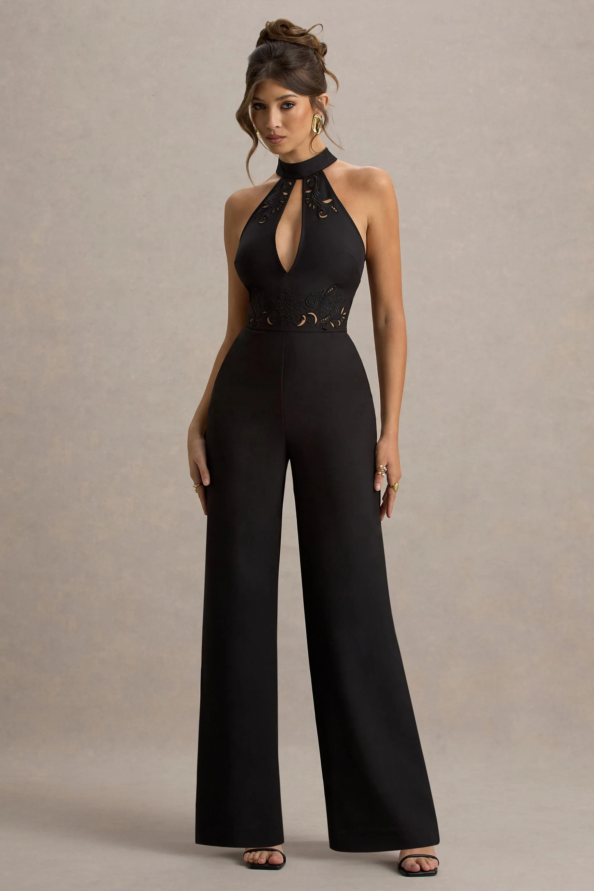 Kami | Black High-Neck Embroidered Jumpsuit sold by Club L London product image thumbnail 4