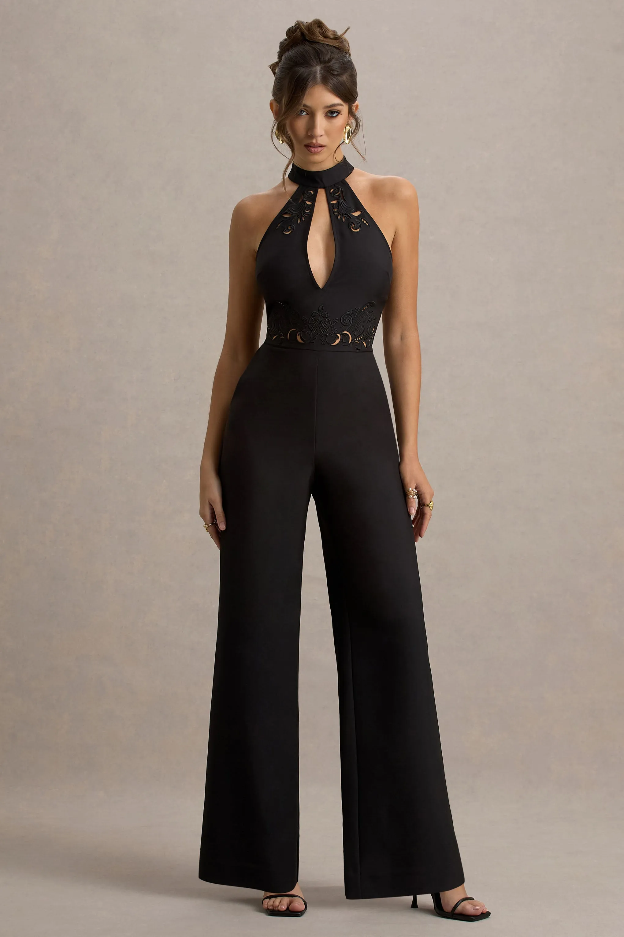 Kami | Black High-Neck Embroidered Jumpsuit sold by Club L London product image thumbnail 5