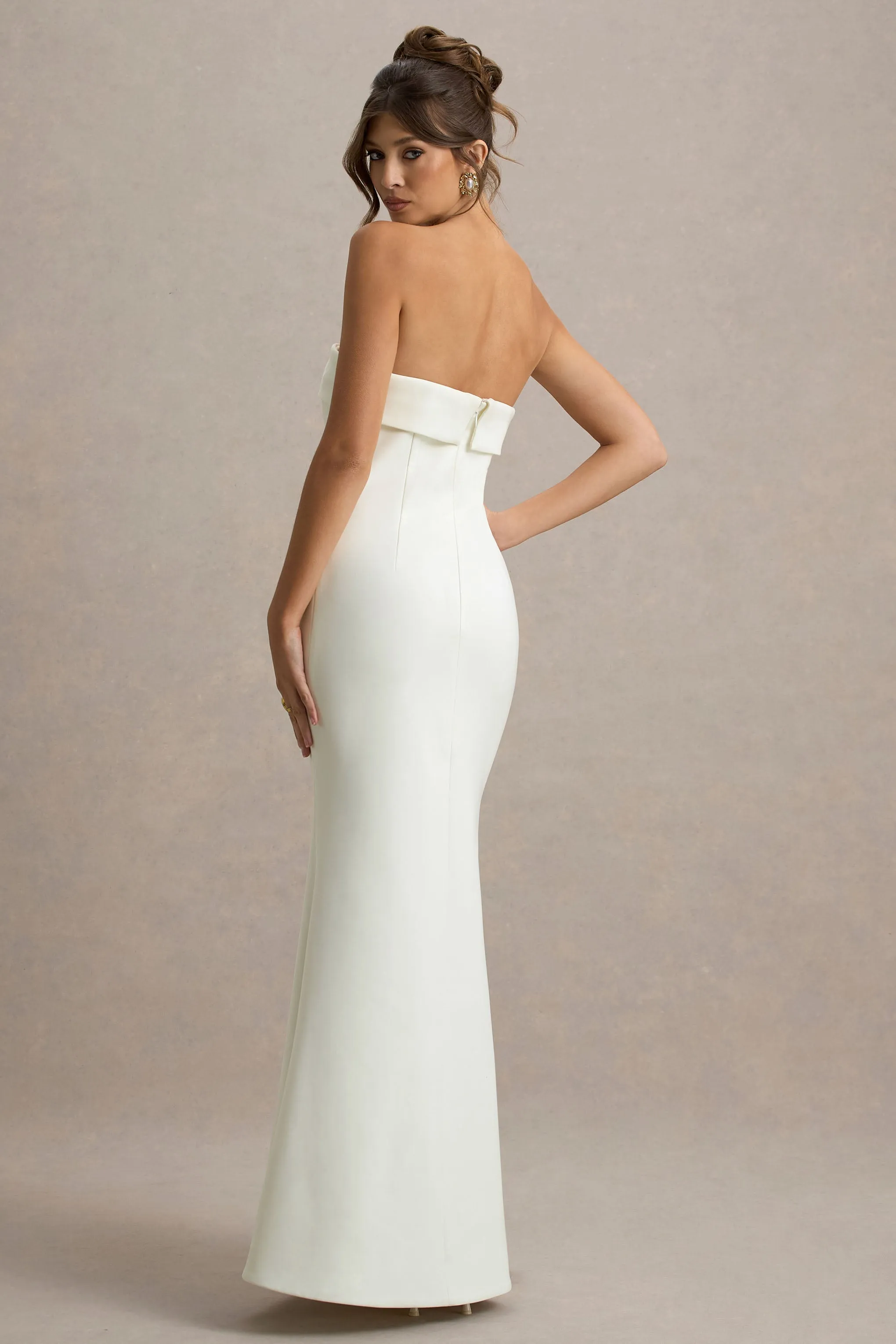 Lucia | Cream Bandeau Tailored Maxi Dress With Split sold by Club L London product image thumbnail 2