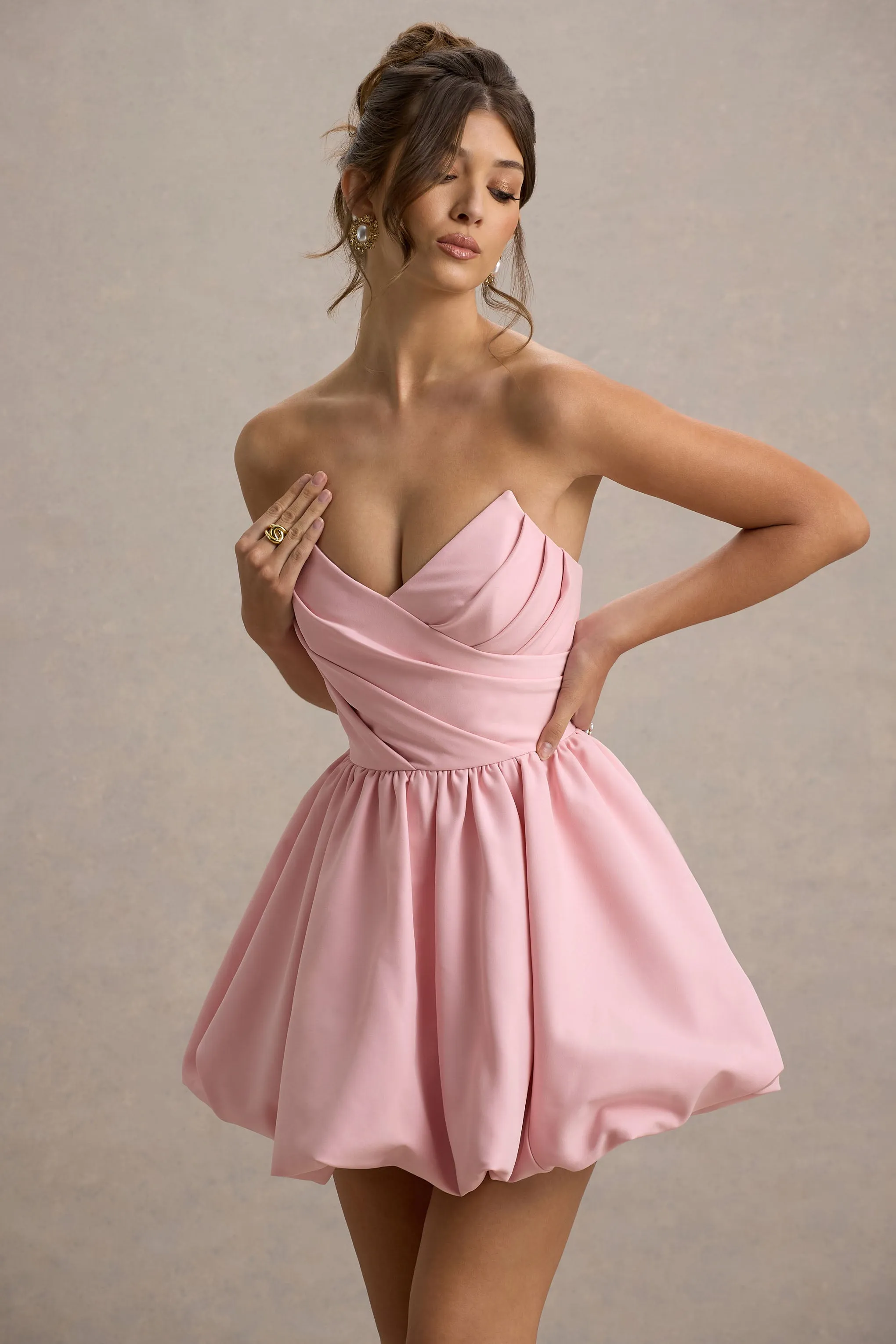 Georgie | Pink Sweetheart Puffball Mini Dress sold by Club L London product image thumbnail 3