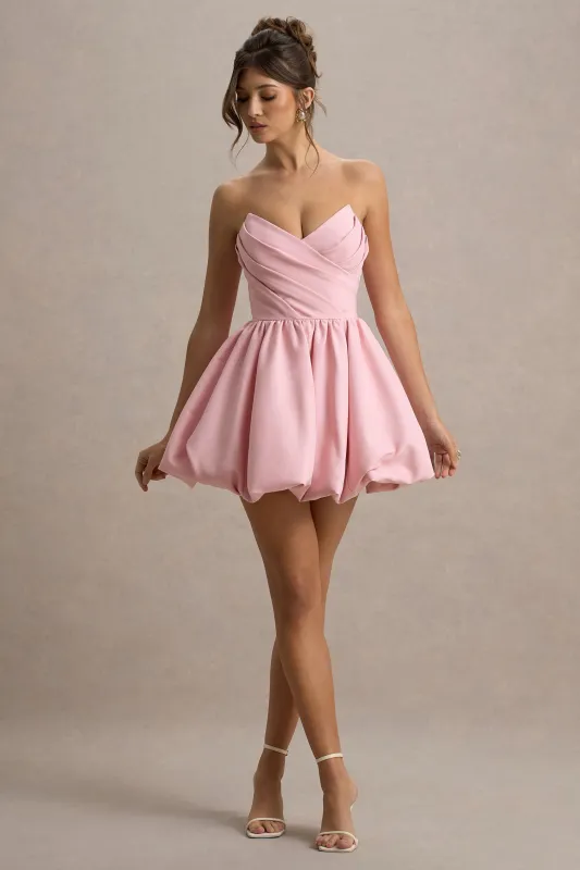 Georgie | Pink Sweetheart Puffball Mini Dress sold by Club L London