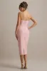 Phina | Pale Pink Bodycon Midi Dress With Large Floral Corsages sold by Club L London
