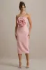 Phina | Pale Pink Bodycon Midi Dress With Large Floral Corsages sold by Club L London