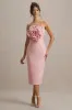 Phina | Pale Pink Bodycon Midi Dress With Large Floral Corsages sold by Club L London