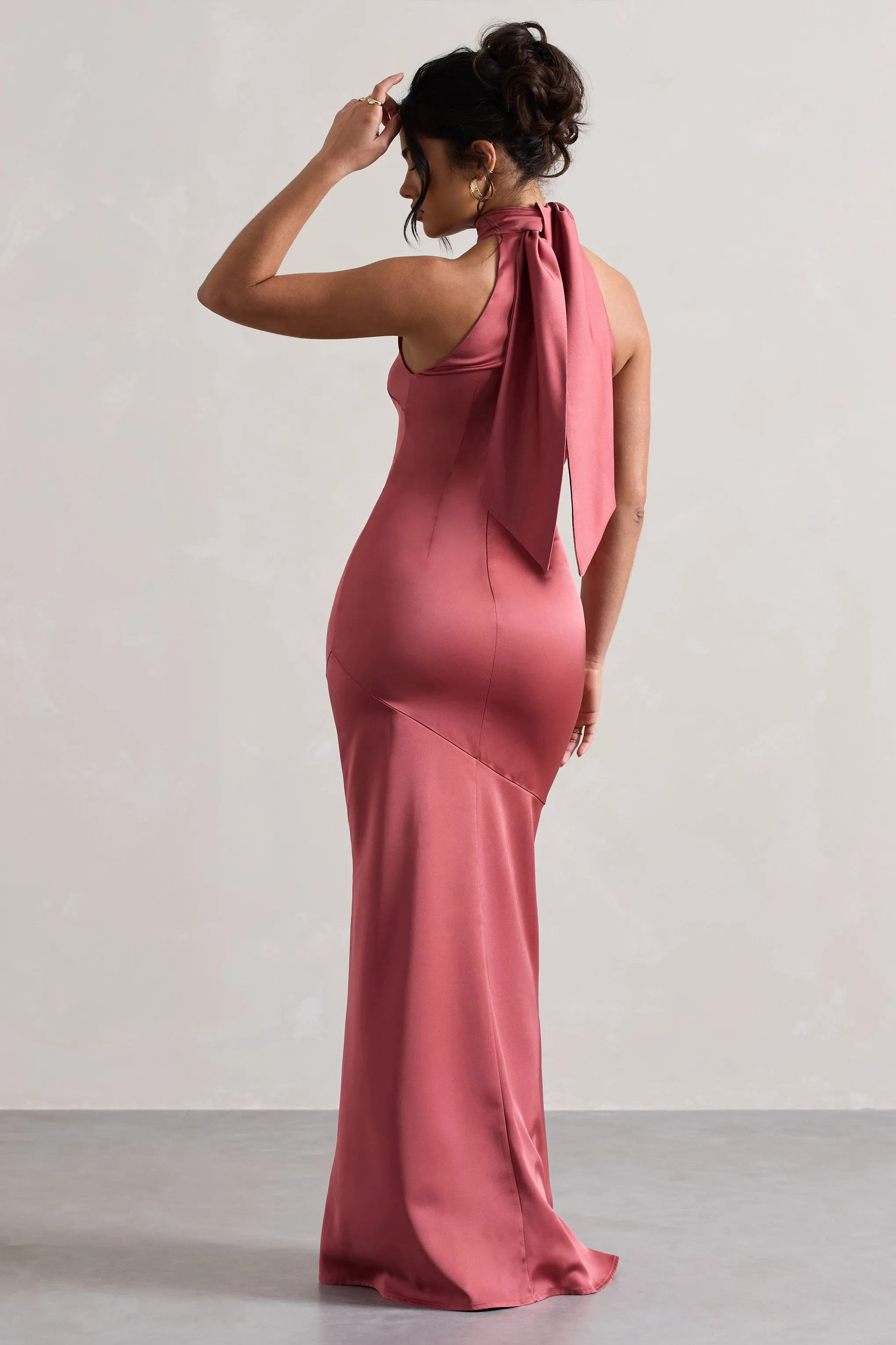 Adoria | Vintage Berry Satin High-Neck Maxi Dress sold by Club L London product image thumbnail 2