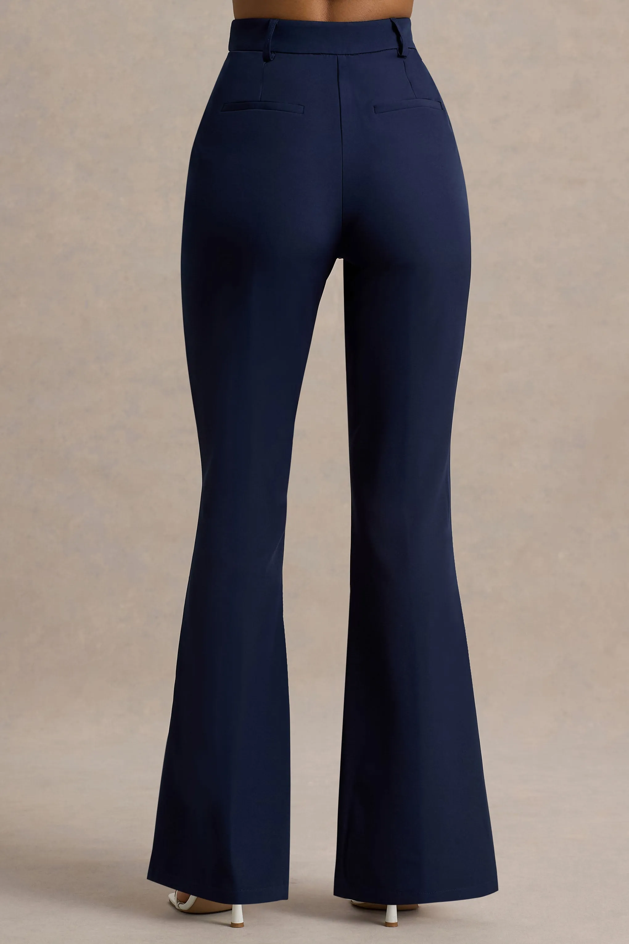 Jada | Navy Tailored Flared-Leg Trousers sold by Club L London product image thumbnail 4