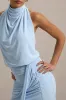 Hayden | Blue High-Neck Draped Split Maxi Dress sold by Club L London